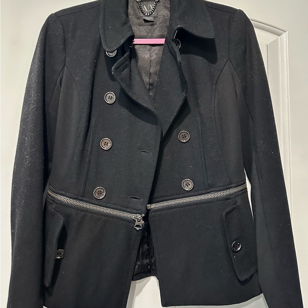 Armani Exchange Black Double-Breasted Pea Coat